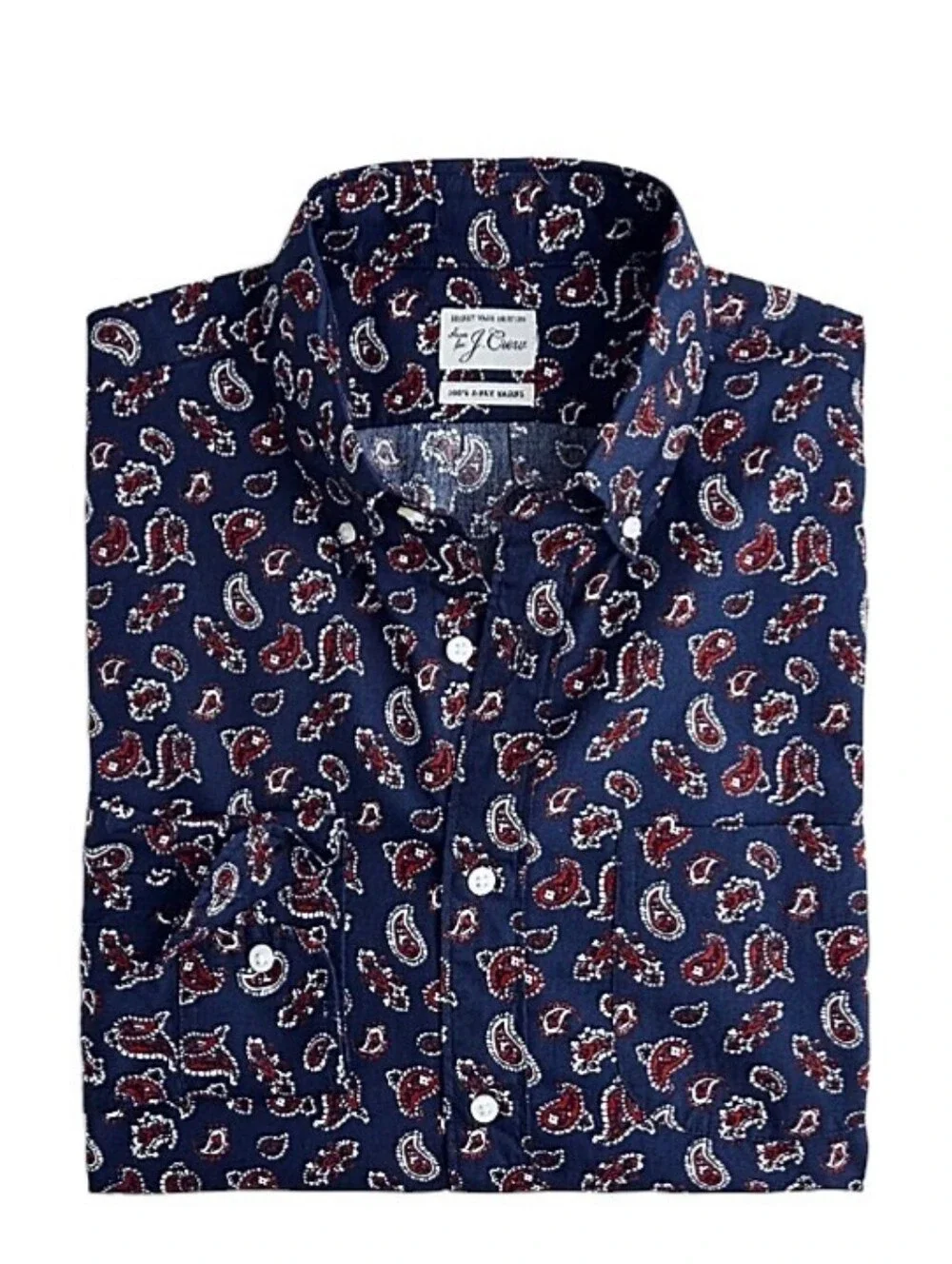 J. Crew Slim Secret Wash Cotton Poplin Button Down Shirt Navy Red Paisley Medium